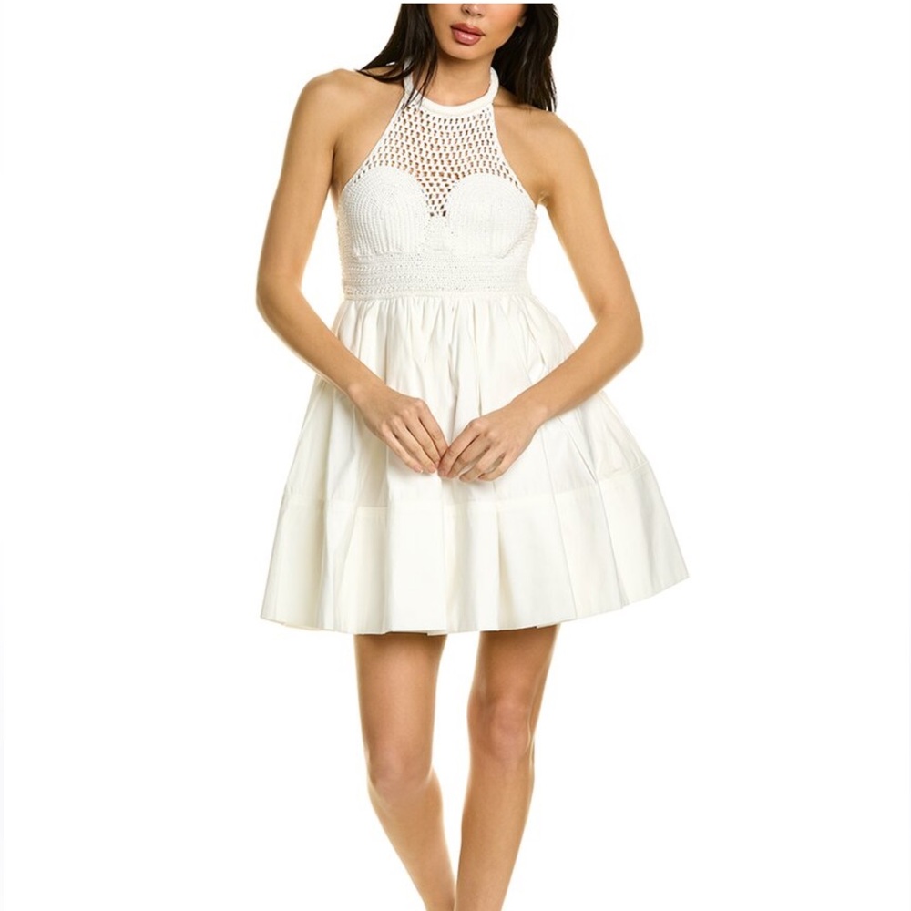 A.L.C. Salines White Crochet Halter Mini Dress Pleated Skirt Size 4 like new